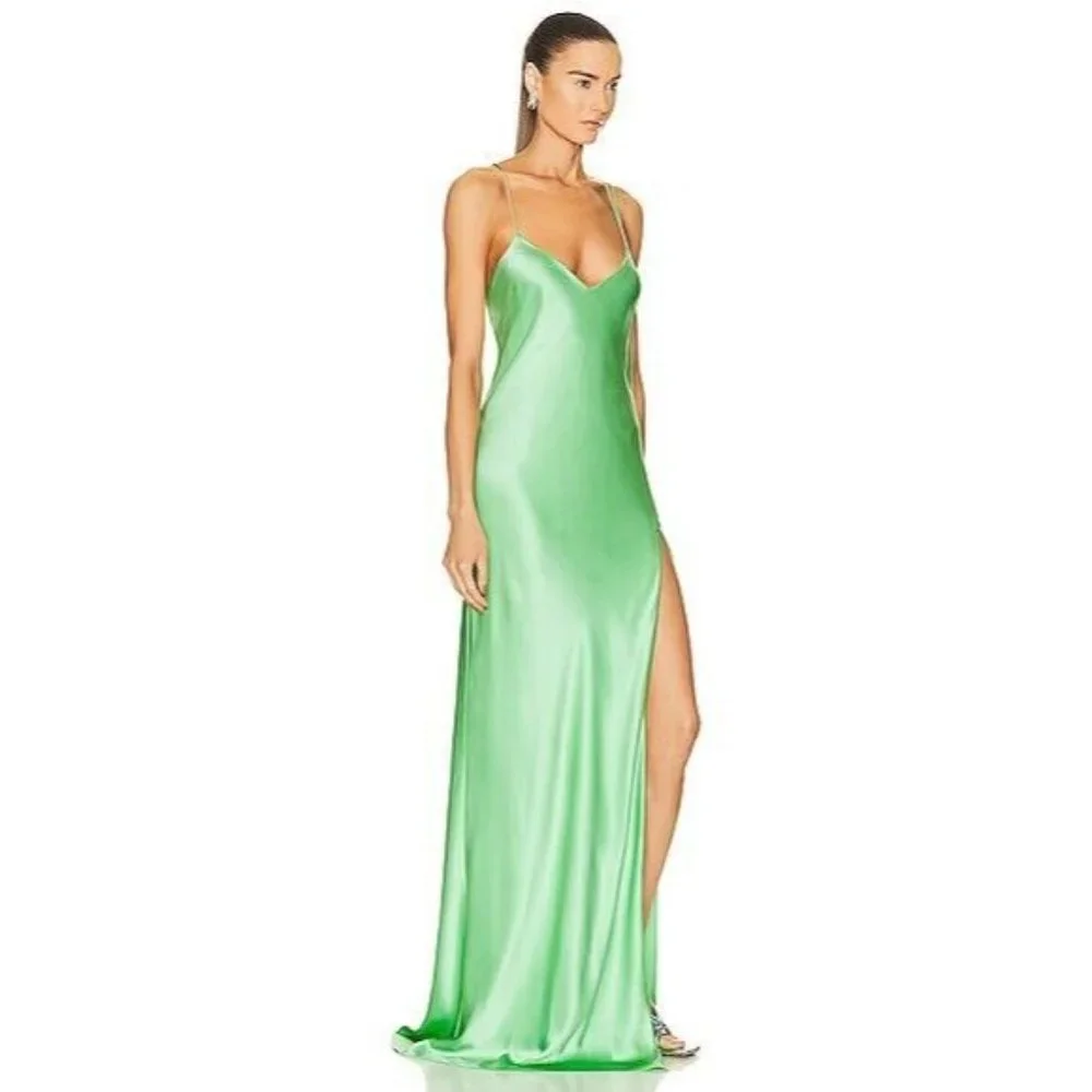 The Sei Strappy Bias Gown Mint Green Silk Satin